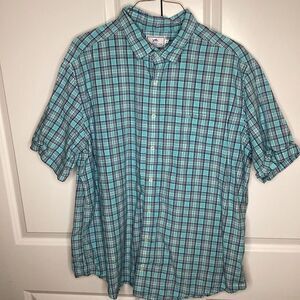Mens Southern Tide‎ Linen blend Plaid short sleeved button up 2XL